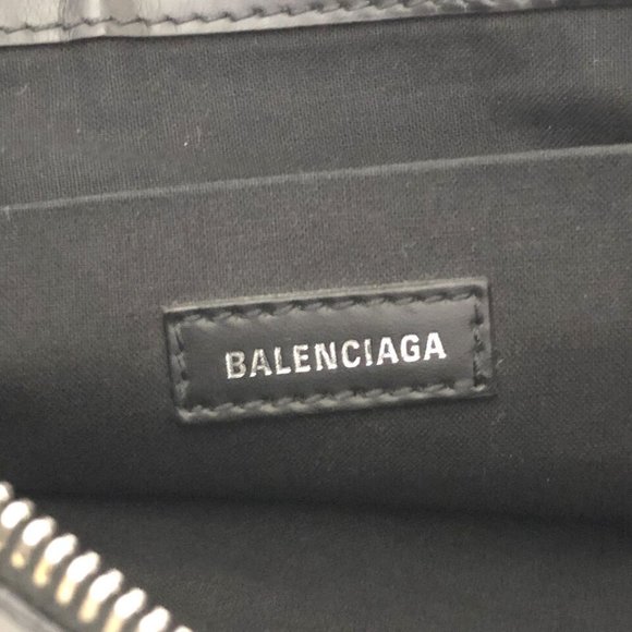 BALENCIAGA Navy Clip M Black Canvas Leather Clutch Bag - Picture 6 of 9
